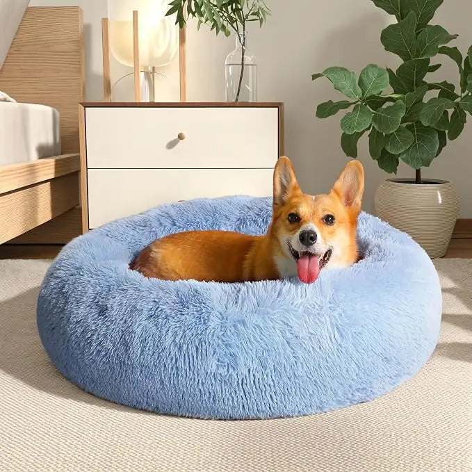 Western Home Calming Soft Round Dog & Cat Bed | Faux Fur Anti-Anxiety Cuddler