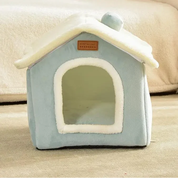 House-Shaped Velvet Pet Bed – All-Season Comfort for Cats & Small Dogs