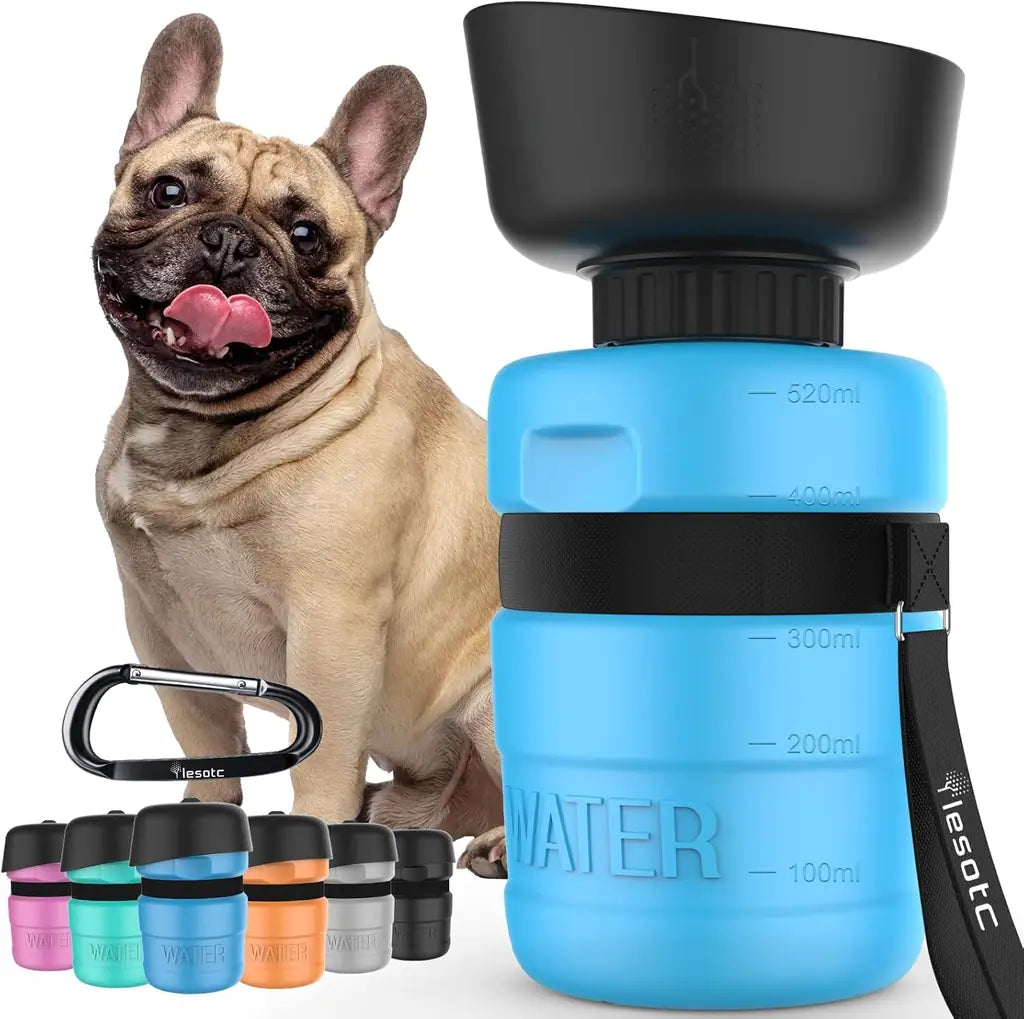 Lesotc Portable Dog Water Bottle with Bowl – 18oz / 28oz / 77oz Leak-Proof Dispenser for Dogs