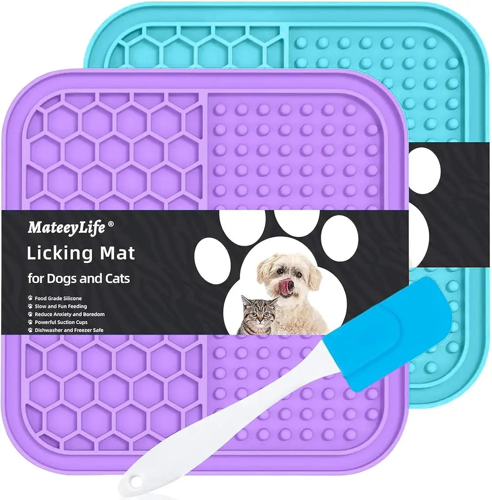 MateeyLife 2PCS Lick Mat for Dogs and Cats – Slow Feeder, Anxiety Relief, Suction Cup Design