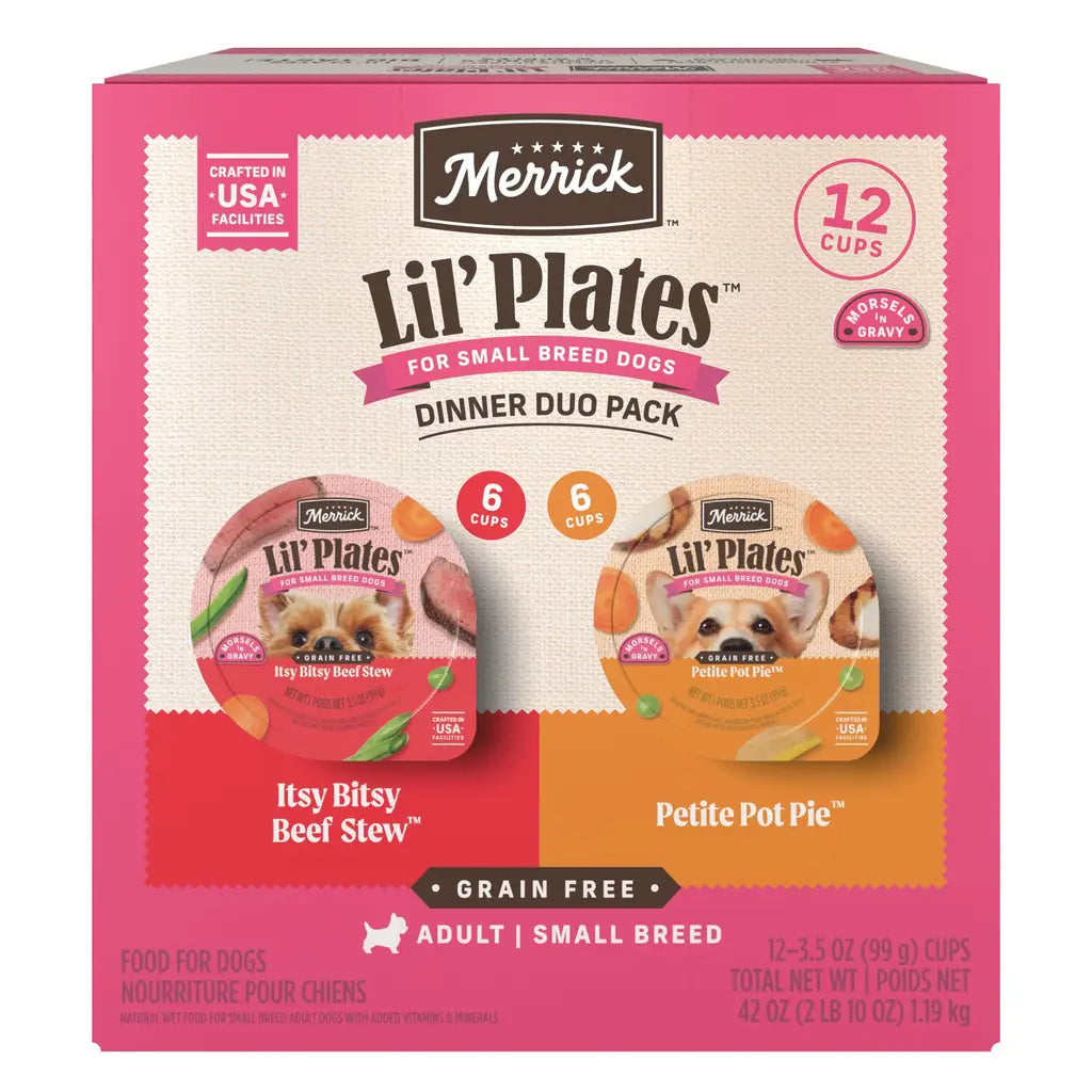 Merrick Lil' Plates Grain-Free Wet Dog Food for Small Dogs – 3.5 oz Tubs (Pack of 12)