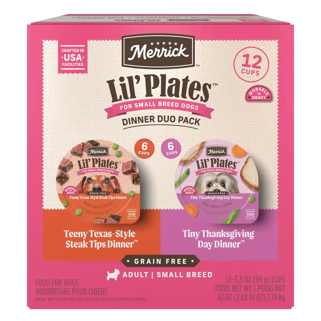 Merrick Lil' Plates Grain-Free Wet Dog Food for Small Dogs – 3.5 oz Tubs (Pack of 12)