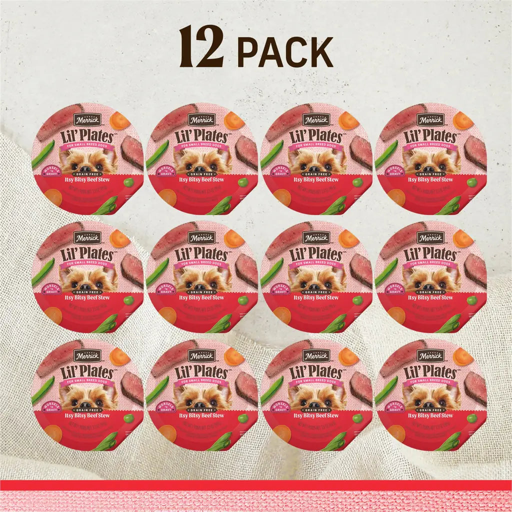 Merrick Lil' Plates Grain-Free Wet Dog Food for Small Dogs – 3.5 oz Tubs (Pack of 12)