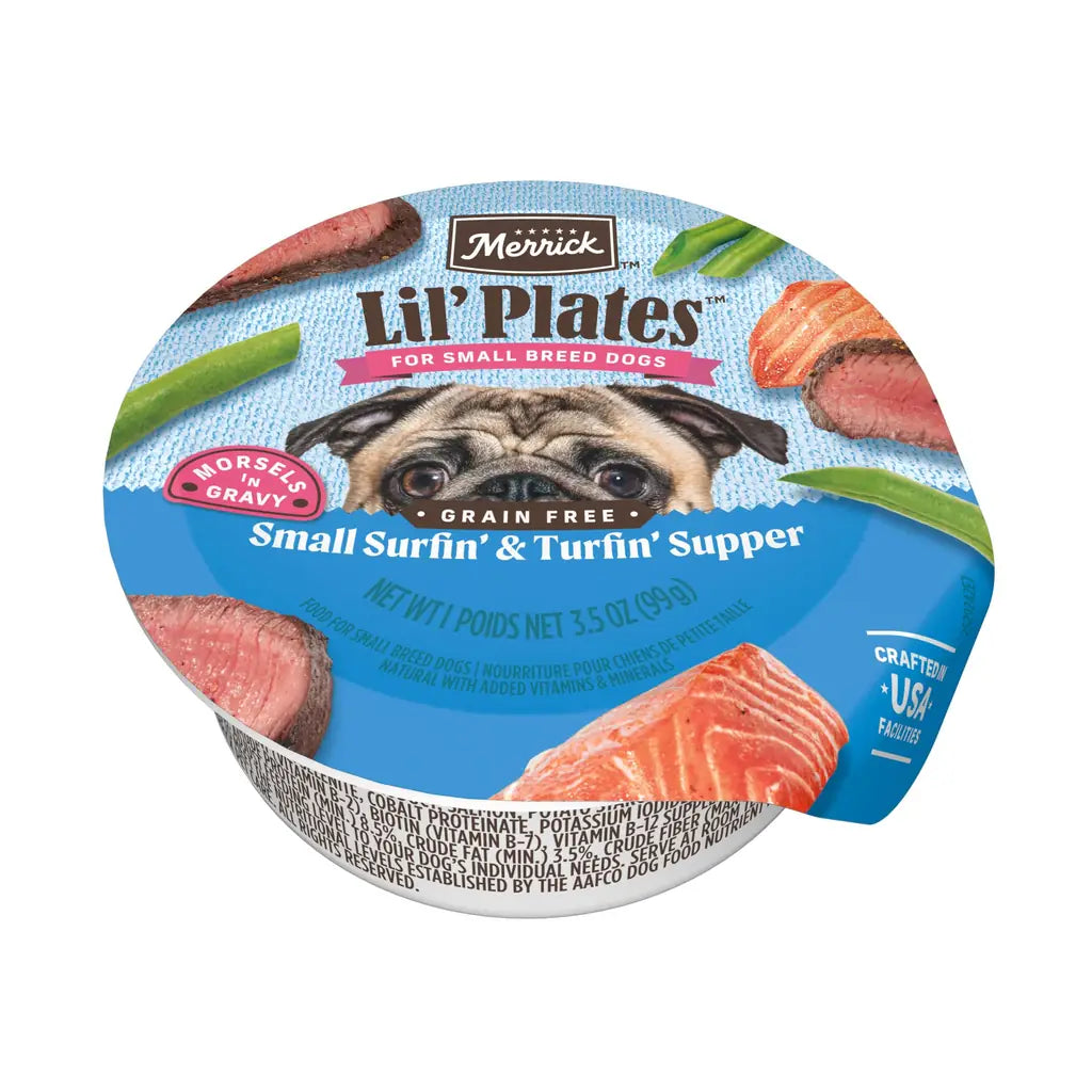 Merrick Lil' Plates Grain-Free Wet Dog Food for Small Dogs – 3.5 oz Tubs (Pack of 12)