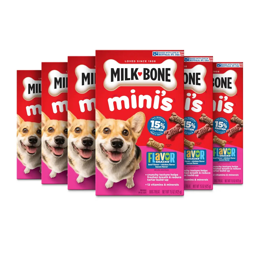 Milk-Bone Mini's Flavor Snacks | Mini Dog Treats | Beef, Chicken & Bacon | 2.25 lb, 15oz & Grab-and-Go Pouches