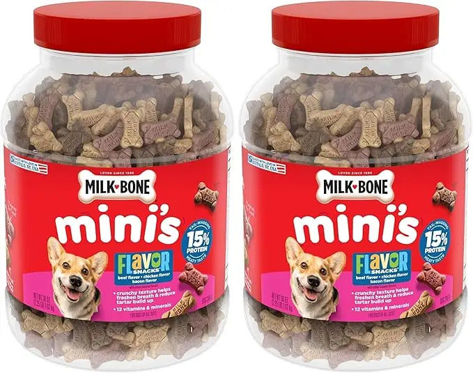 Milk-Bone Mini's Flavor Snacks | Mini Dog Treats | Beef, Chicken & Bacon | 2.25 lb, 15oz & Grab-and-Go Pouches
