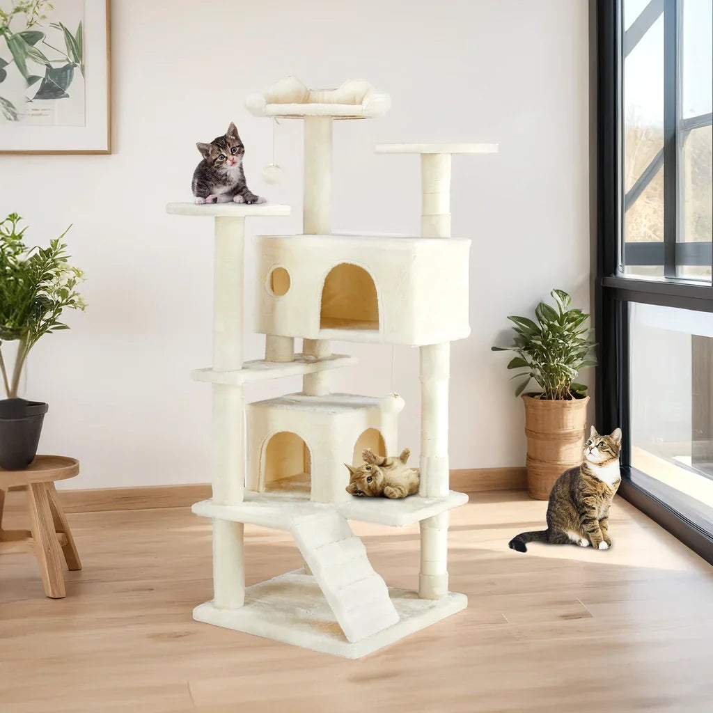 54-Inch Multi-Level Cat Tree with Condos & Sisal Posts