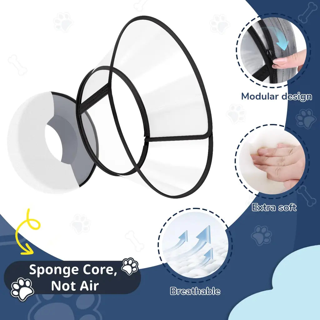 Sponge Core Dog Recovery Donut Collar – Soft Cone Alternative with Clear Vision Shield