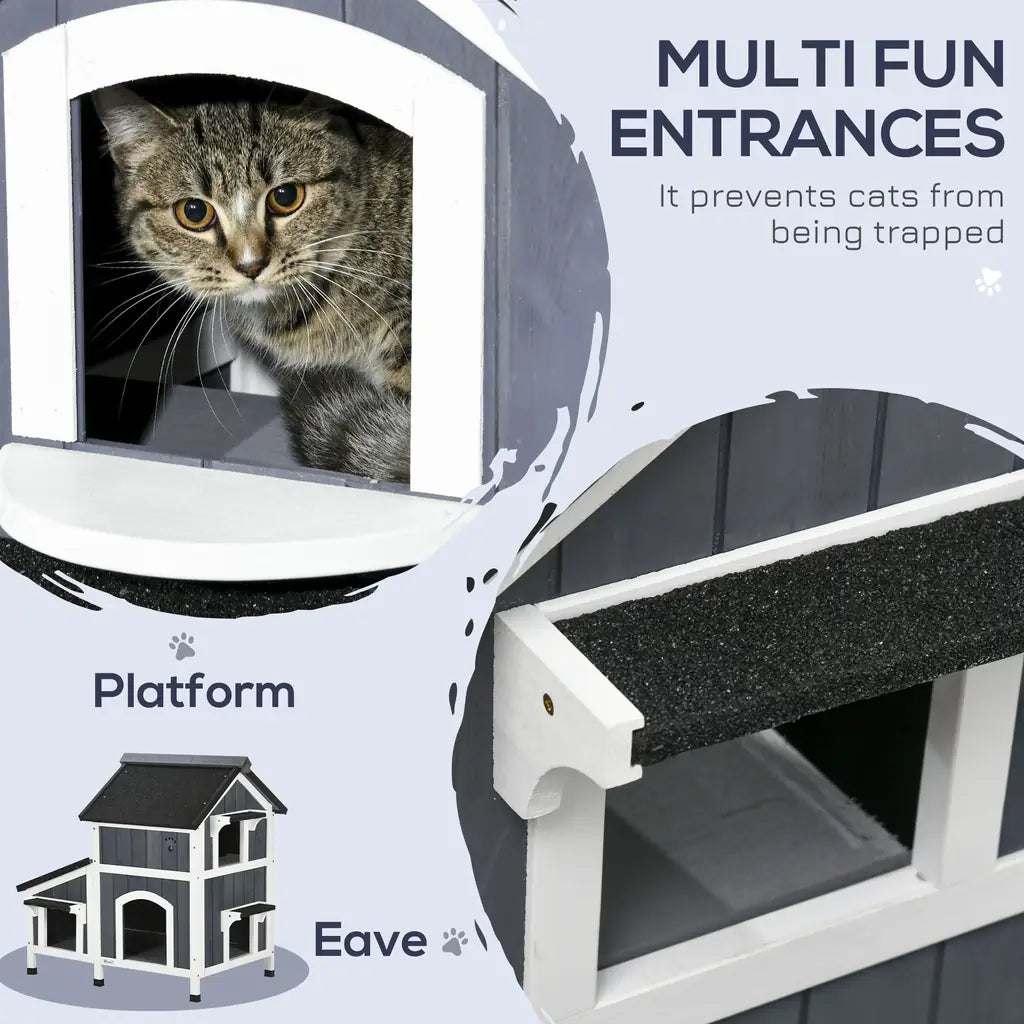 VEVOR Outdoor Cat House 2-story Wooden Feral Cat Shelter with Roof & Door Flaps