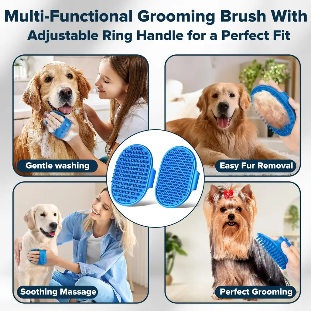 Bath Brush Finger Toothbrush for Dogs & Cats – Silicone Grooming Gloves Kit