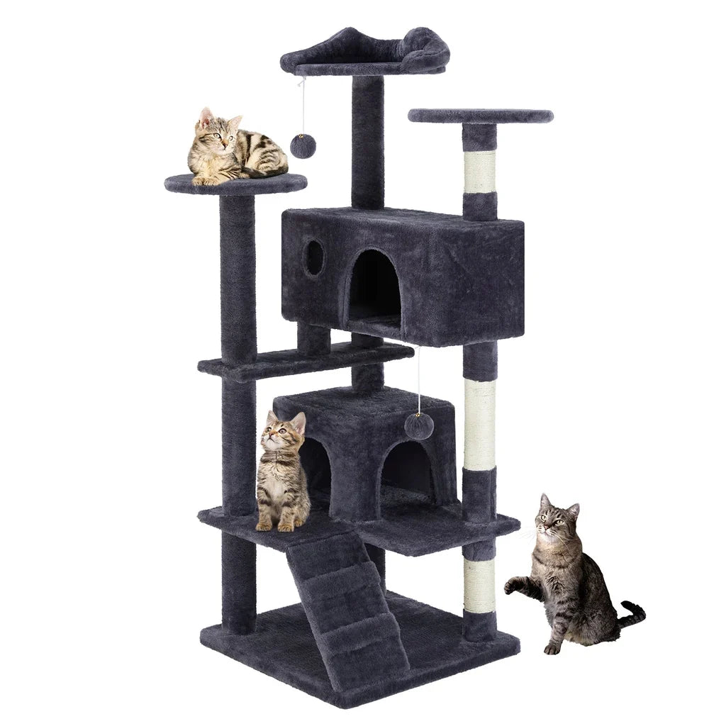 54-Inch Multi-Level Cat Tree with Condos & Sisal Posts