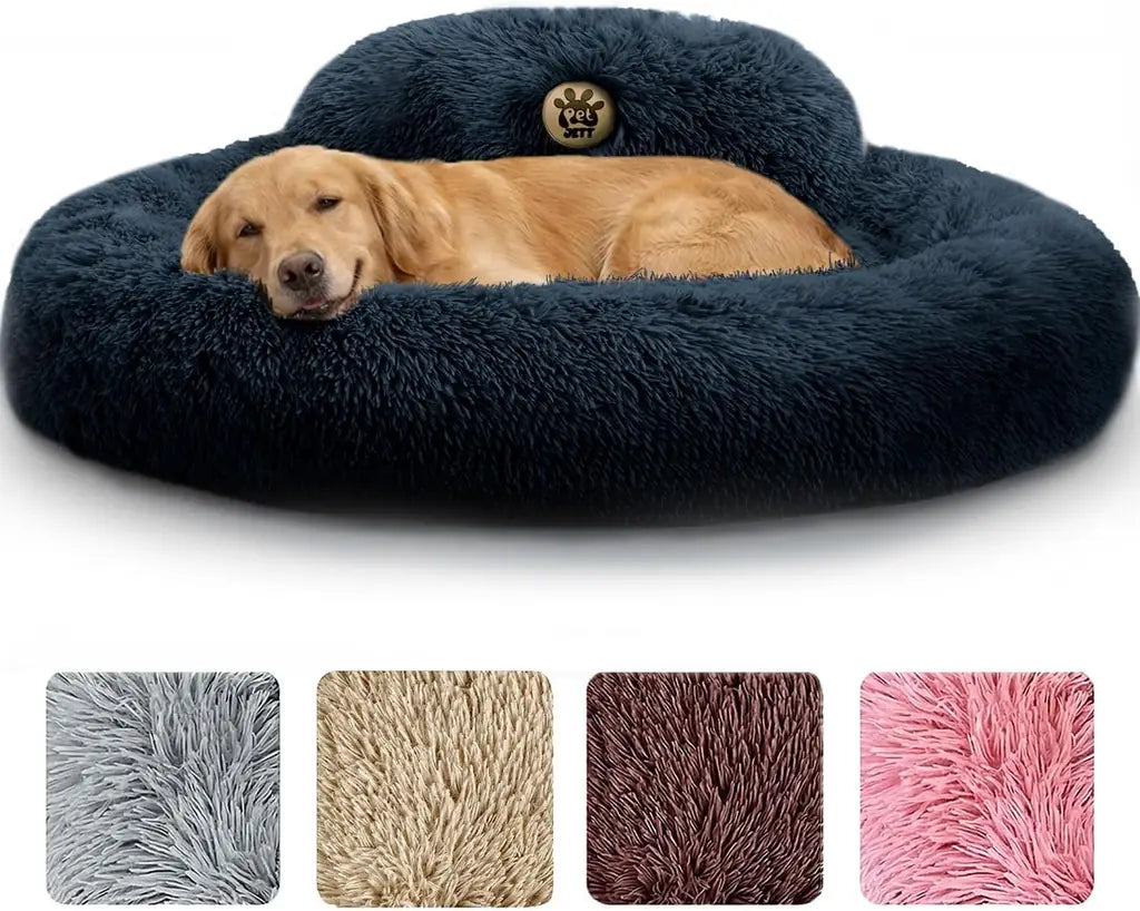 PetJett Calming Donut Dog Bed | Anti-Anxiety Faux Fur Pet Bed