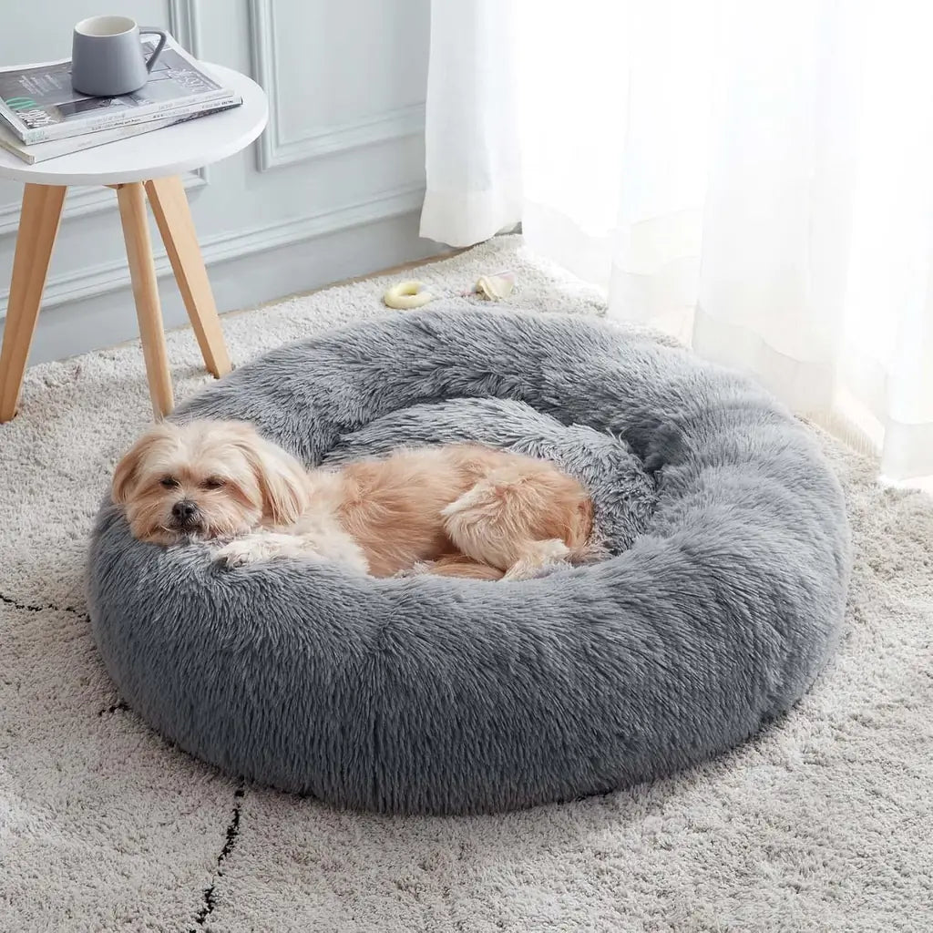Western Home Calming Soft Round Dog & Cat Bed | Faux Fur Anti-Anxiety Cuddler