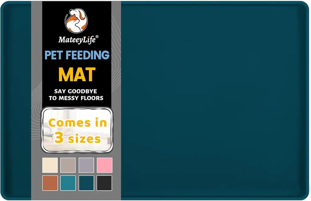 MateeyLife Silicone Cat & Dog Food Mat – Waterproof, Anti-Slip, Raised Edge Pet Feeding Mat