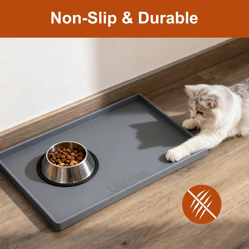 Pet Kitchen Mat & Dog Food Mat - ukeetap Extra Thick Silicone Waterproof Raised Edge BPA Free