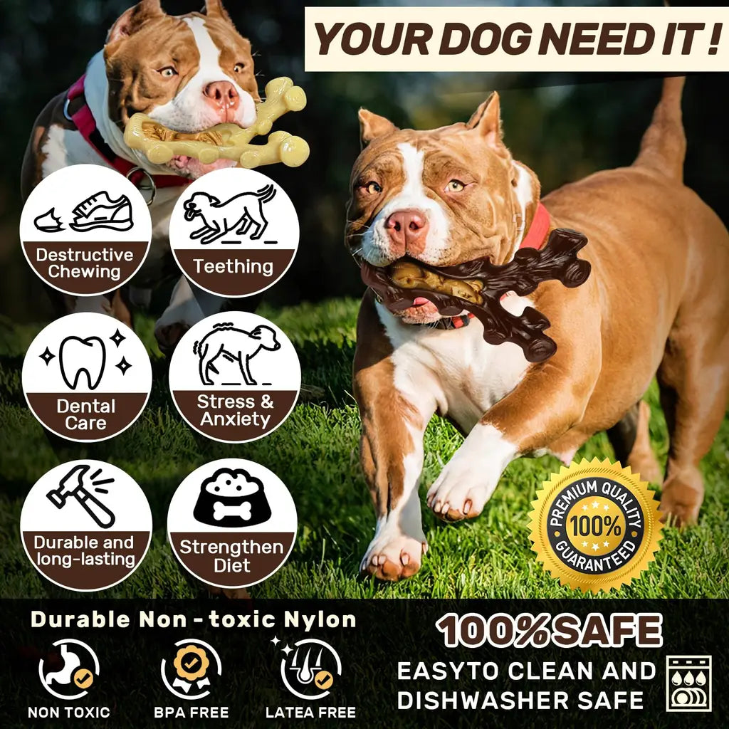 SIHRMIU 2 Pack Dog Chew Toys for Aggressive Chewers – Nylon Bone for Medium & Large Breeds, Teeth Cleaning