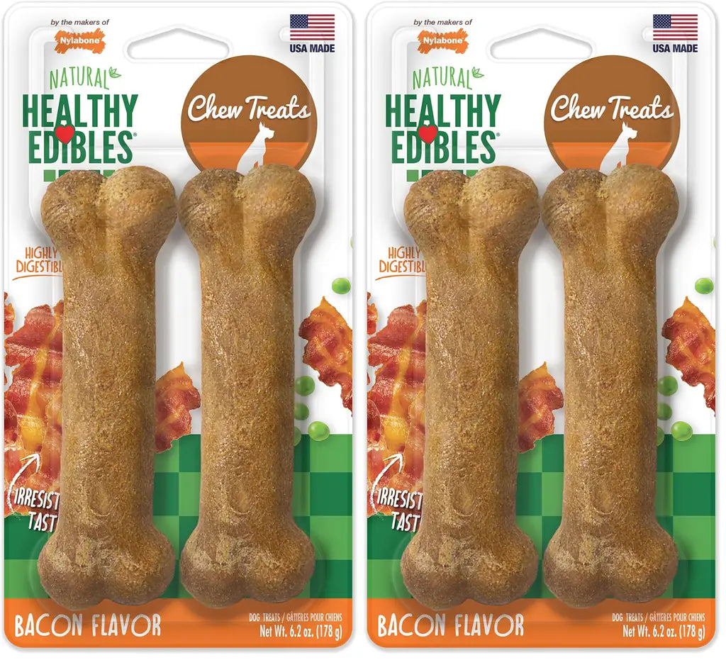 Nylabone Healthy Edibles Natural Dog Chews – Long Lasting Nylabones for Dogs | Chicken, Beef & Bacon