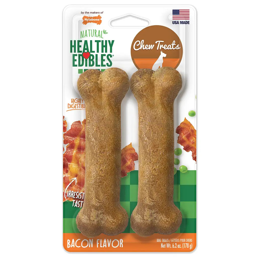 Nylabone Healthy Edibles Natural Dog Chews – Long Lasting Nylabones for Dogs | Chicken, Beef & Bacon