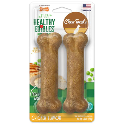 Nylabone Healthy Edibles Natural Dog Chews – Long Lasting Nylabones for Dogs | Chicken, Beef & Bacon