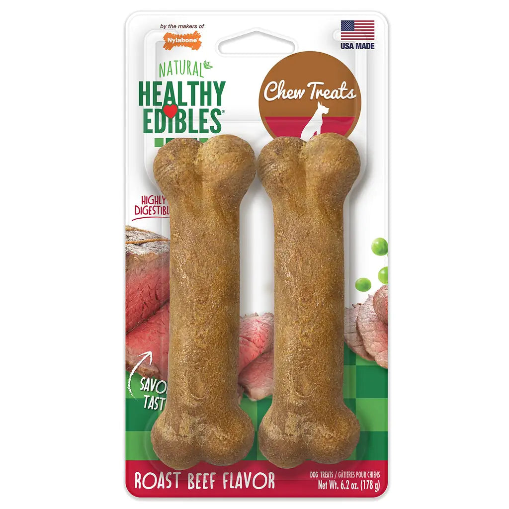 Nylabone Healthy Edibles Natural Dog Chews – Long Lasting Nylabones for Dogs | Chicken, Beef & Bacon