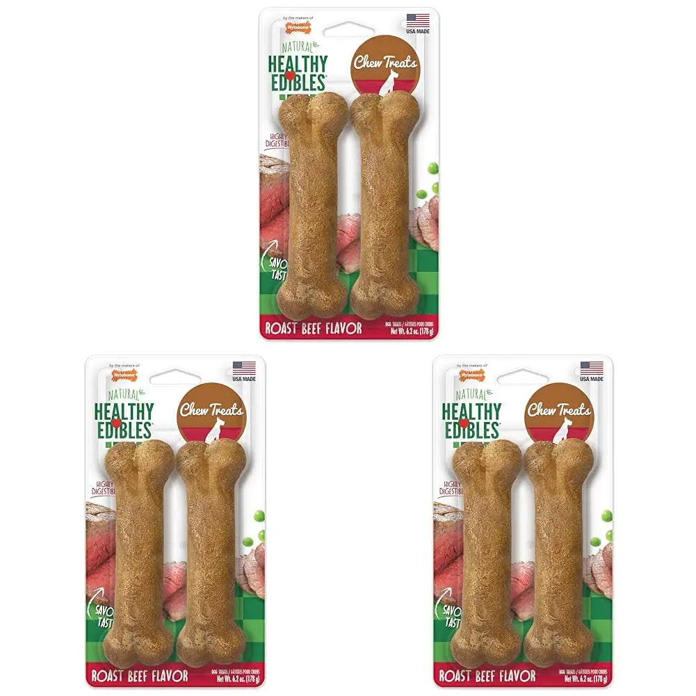 Nylabone Healthy Edibles Natural Dog Chews – Long Lasting Nylabones for Dogs | Chicken, Beef & Bacon