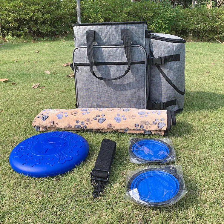 All-in-One Travel Pet Organizer Bag with Collapsible Bowls