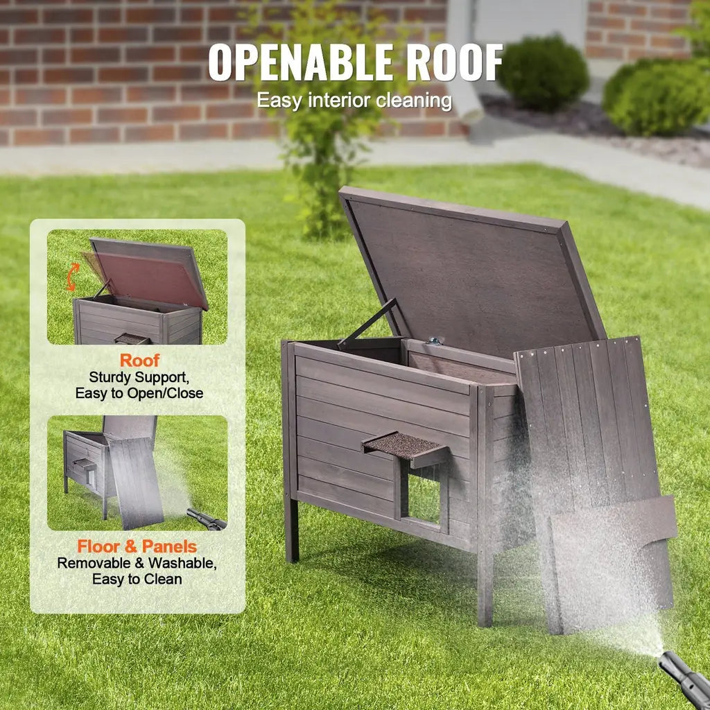 VEVOR Outdoor Cat House – Wooden Feral Cat Shelter with Roof & PVC Door Flaps