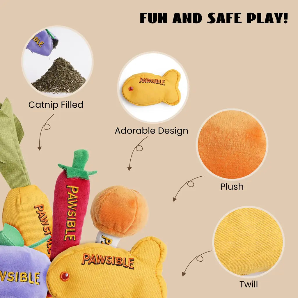 Organic Catnip Toys for Indoor Cats – 100% Pure Catnip, No Cotton, Plush Chew & Kicker Toys