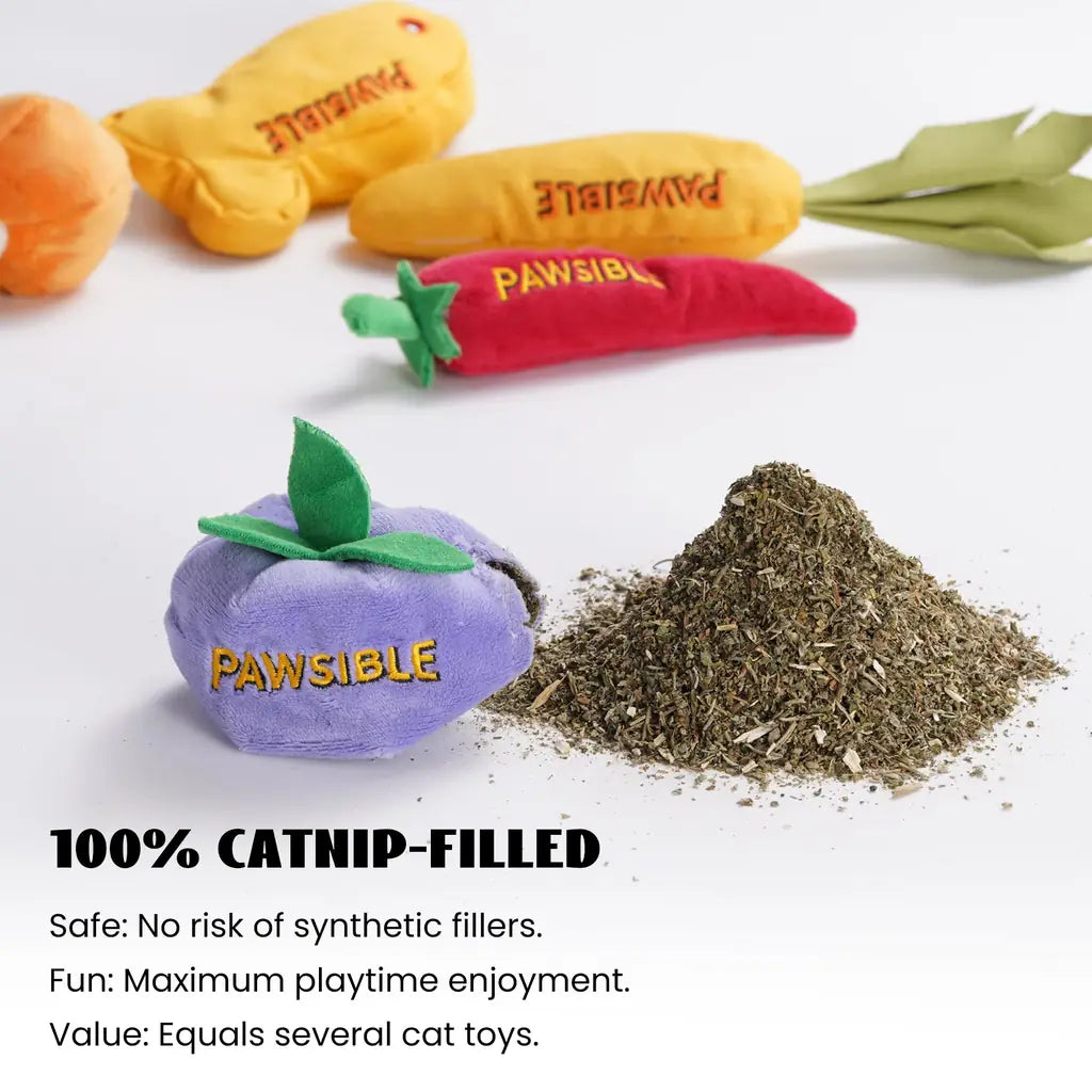 Organic Catnip Toys for Indoor Cats – 100% Pure Catnip, No Cotton, Plush Chew & Kicker Toys
