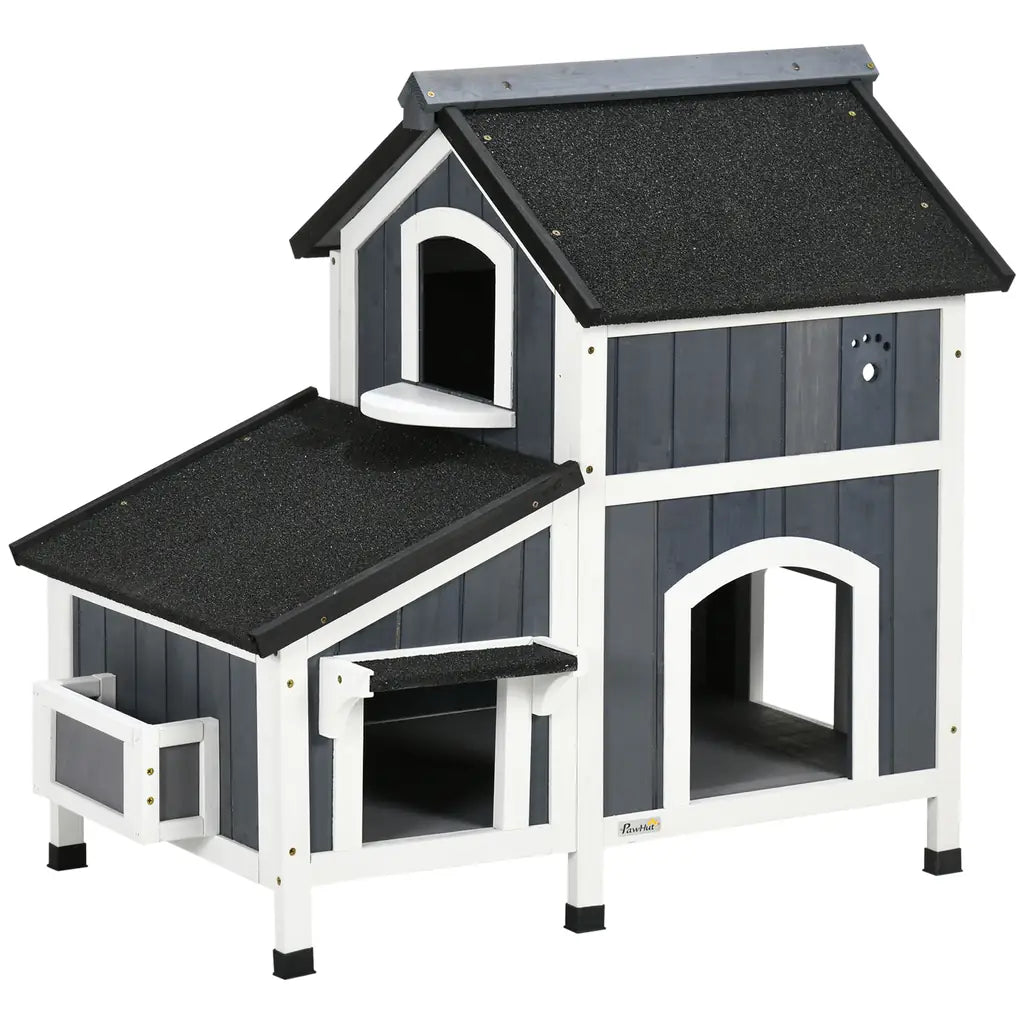 VEVOR Outdoor Cat House 2-story Wooden Feral Cat Shelter with Roof & Door Flaps