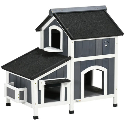 VEVOR Outdoor Cat House 2-story Wooden Feral Cat Shelter with Roof & Door Flaps