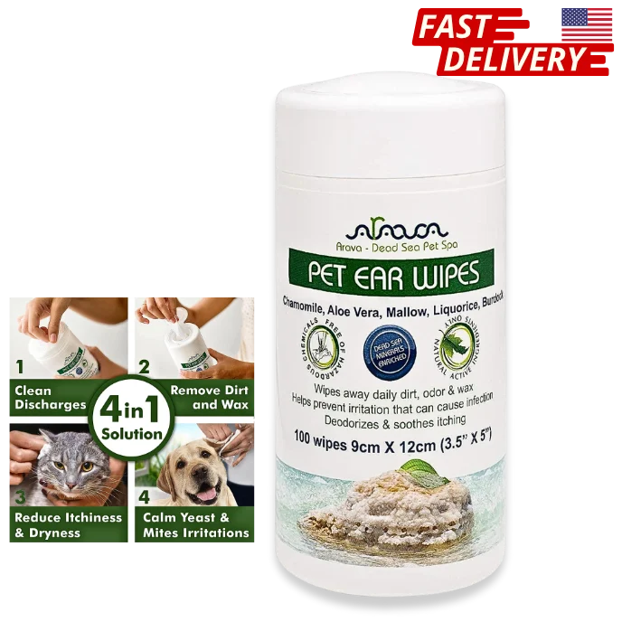 Ear Cleaner Wipes by Arava   for Dogs Cats Puppies & Kittens   100