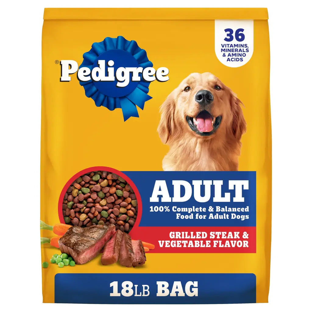 Pedigree Adult Dry Dog Food | Complete Nutrition | Grilled Steak & Vegetable, Chicken | 3.5 lb & 18 lb Bags