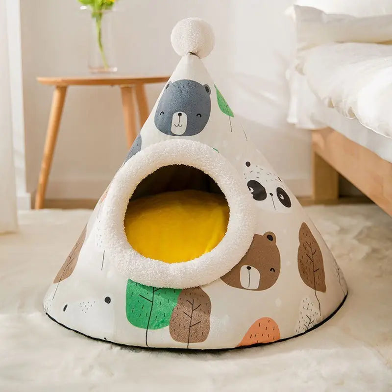 Triangle Yurt Bed for Cats & Small Dogs – Thick & Warm Tent Bed