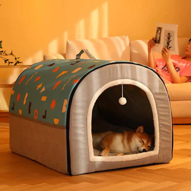 Cozy Corner Pet Bed - Semi-Enclosed Washable Dog & Cat House