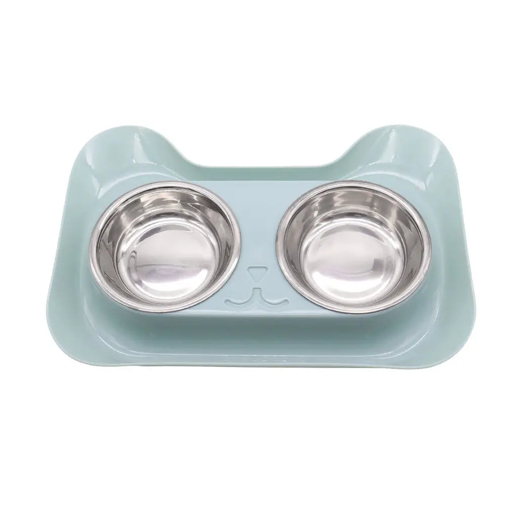 Double bowl cat feeder stainless steel pet dining