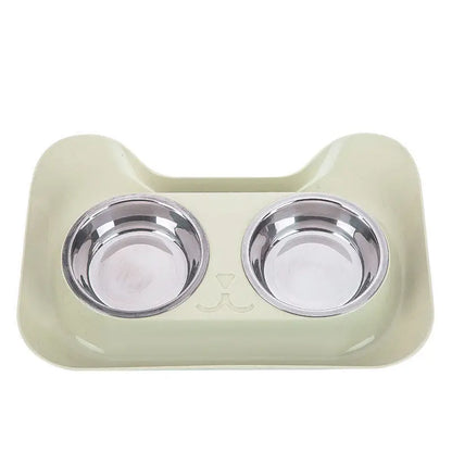 Double bowl cat feeder stainless steel pet dining