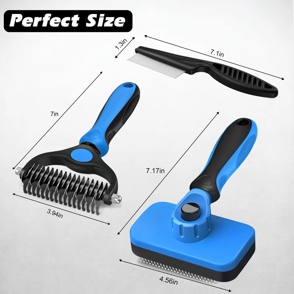 3-in-1 Dog Grooming Set | Slicker Brush, Dematting Rake & Flea Comb