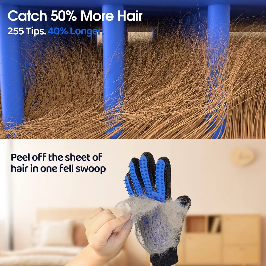 DELOMO Pet Hair Remover Glove – Five Finger Deshedding Grooming Glove for Dogs & Cats