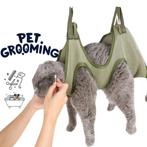 Pet Grooming Hammock with Nail Clipper – Hanging Grooming Kit for Cats & Dogs