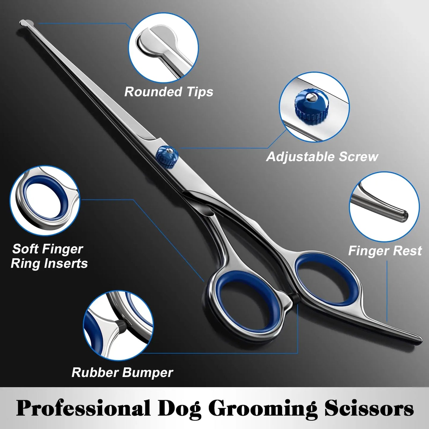 Saccison 4-in-1 Pet Grooming Scissors Kit with Safety Round Tips