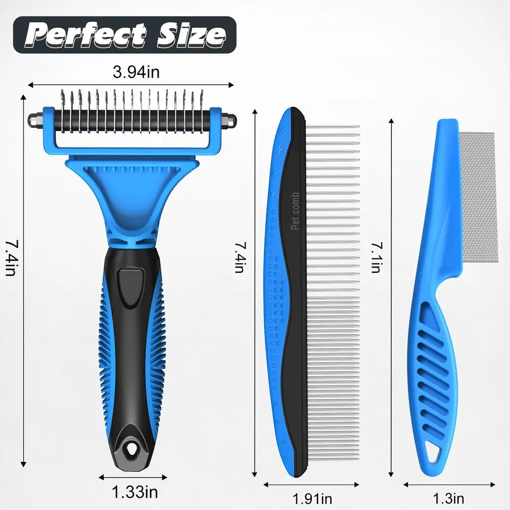 Dematting Tool Deshedding Brush: Stop Mats & Shedding | 3PCS