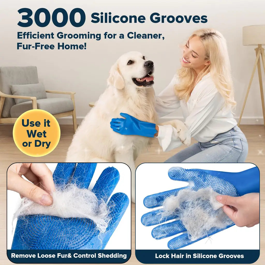 Bath Brush Finger Toothbrush for Dogs & Cats – Silicone Grooming Gloves Kit