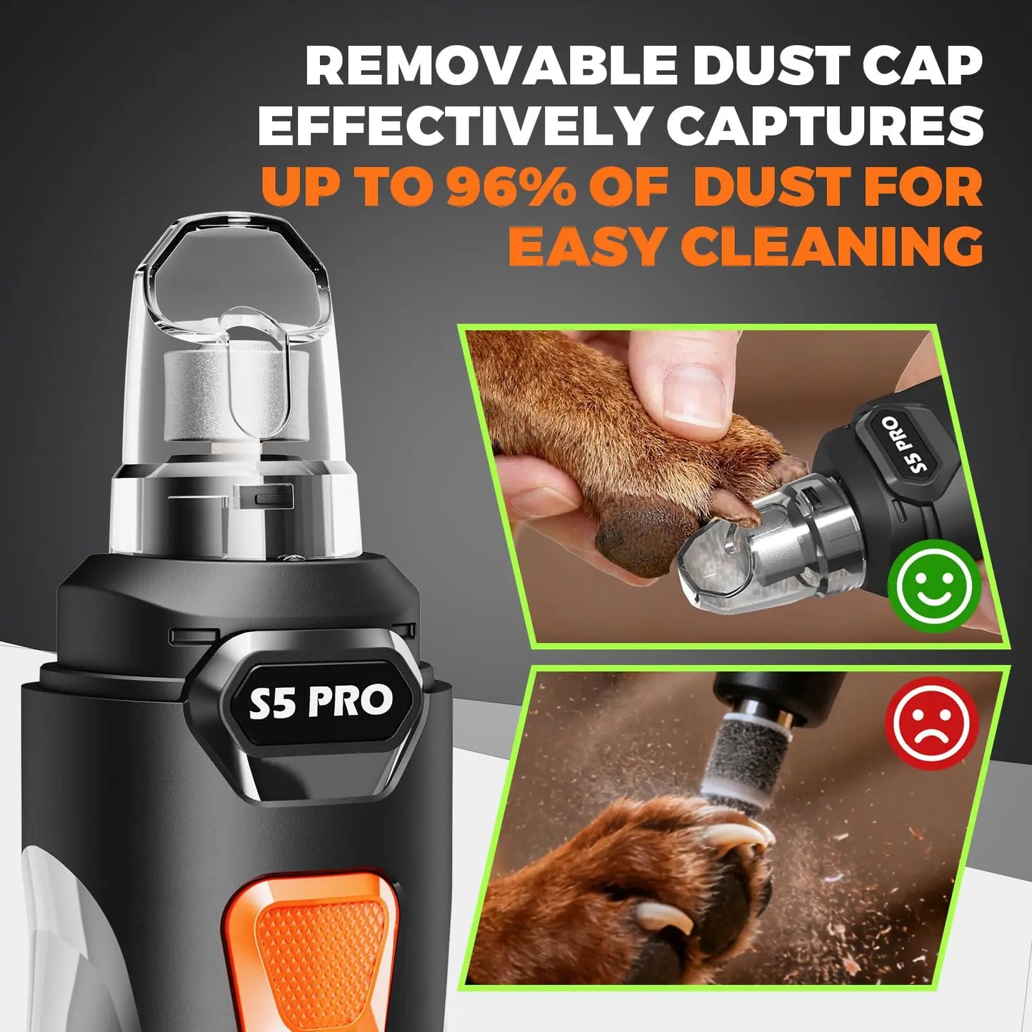 LED Dog Nail Grinder | 3-Speed Rechargeable Quiet Claw Trimmer