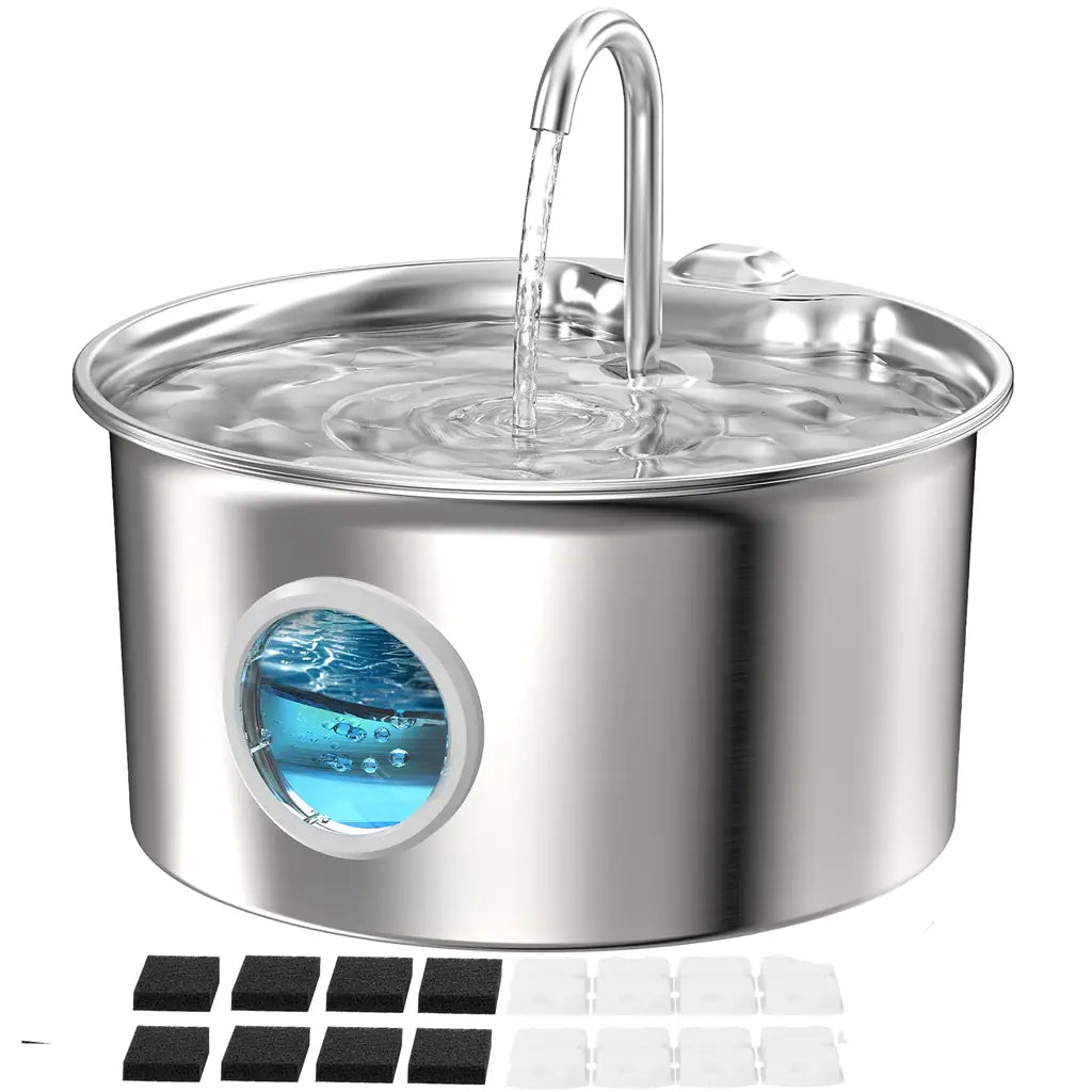 Best Cat Water Fountain for Picky Cats – 88oz Stainless Steel, LED Indicator, Quiet Pump, 4-Stage Filter