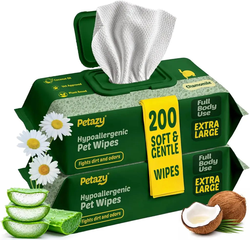 Pet Wipes for Dogs & Cats | XL 8x8in | Hypoallergenic | Chamomile, Lavender or Unscented