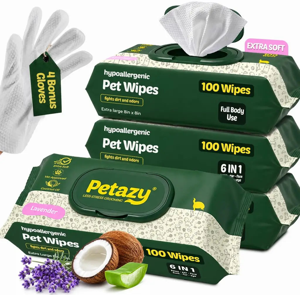Pet Wipes for Dogs & Cats | XL 8x8in | Hypoallergenic | Chamomile, Lavender or Unscented