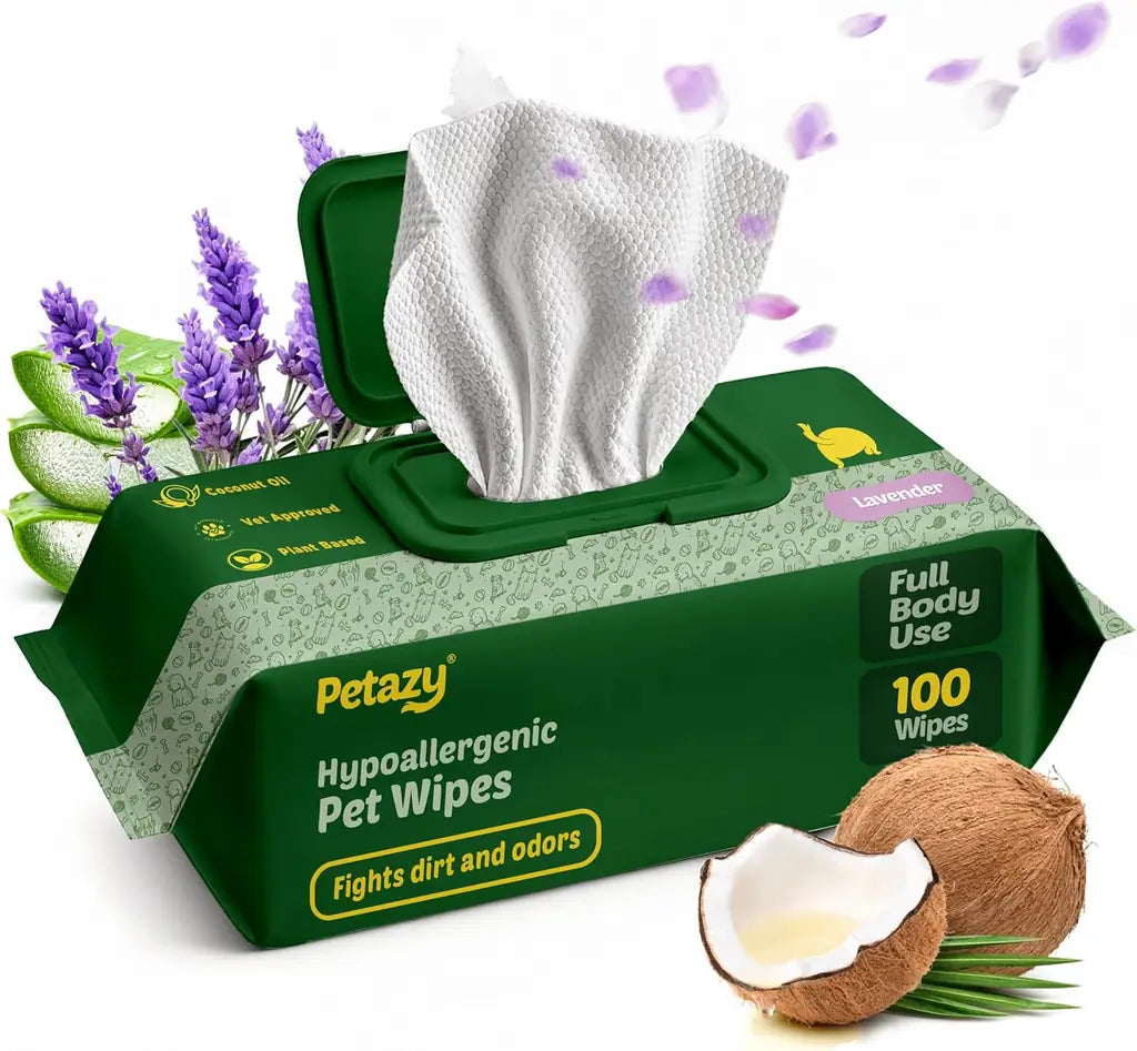 Pet Wipes for Dogs & Cats | XL 8x8in | Hypoallergenic | Chamomile, Lavender or Unscented