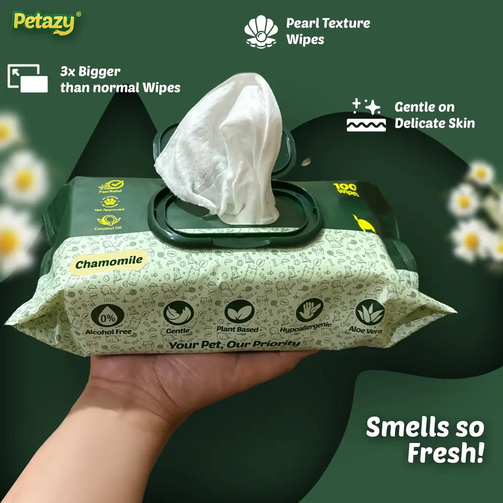Pet Wipes for Dogs & Cats | XL 8x8in | Hypoallergenic | Chamomile, Lavender or Unscented