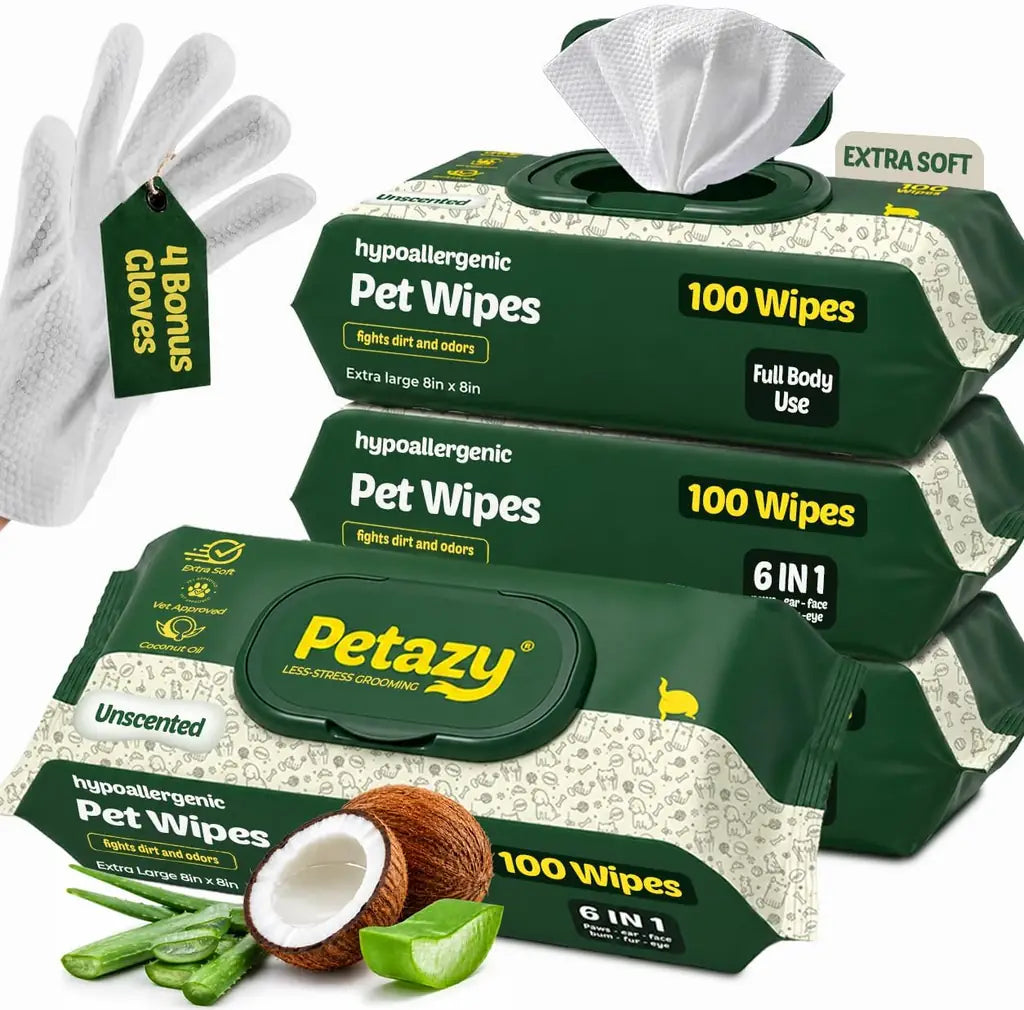 Pet Wipes for Dogs & Cats | XL 8x8in | Hypoallergenic | Chamomile, Lavender or Unscented